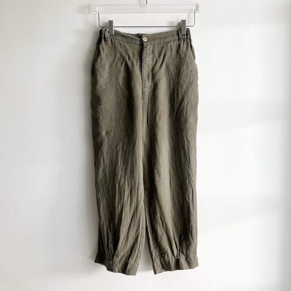 Grae Cove Womens Size Small 100% Linen Pants Olive Green Brown Trousers Summer